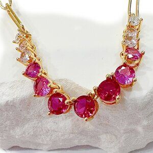 Ombré Pink Ruby Diamondettes Curb Paperclip Chain Necklace